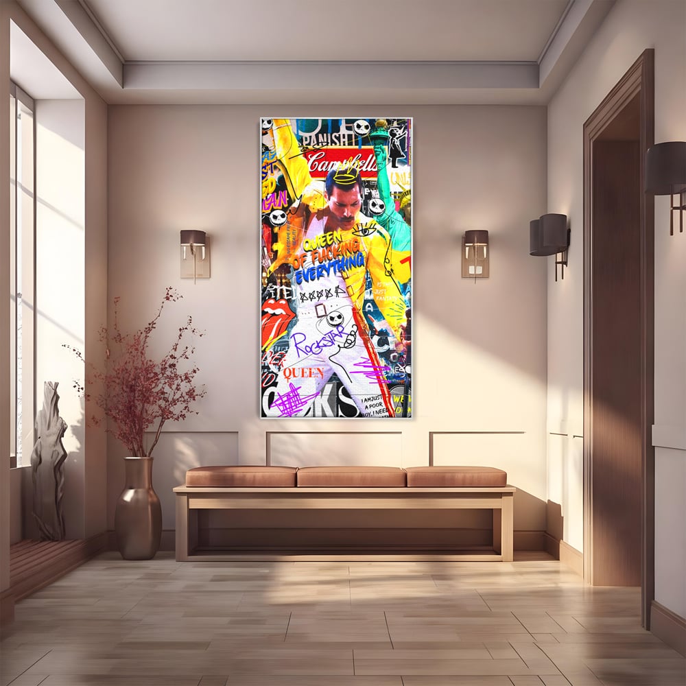 Tablou canvas cu tablou canvas cu freddie mercury stil grafitti, in rama de aluminiu argintiu